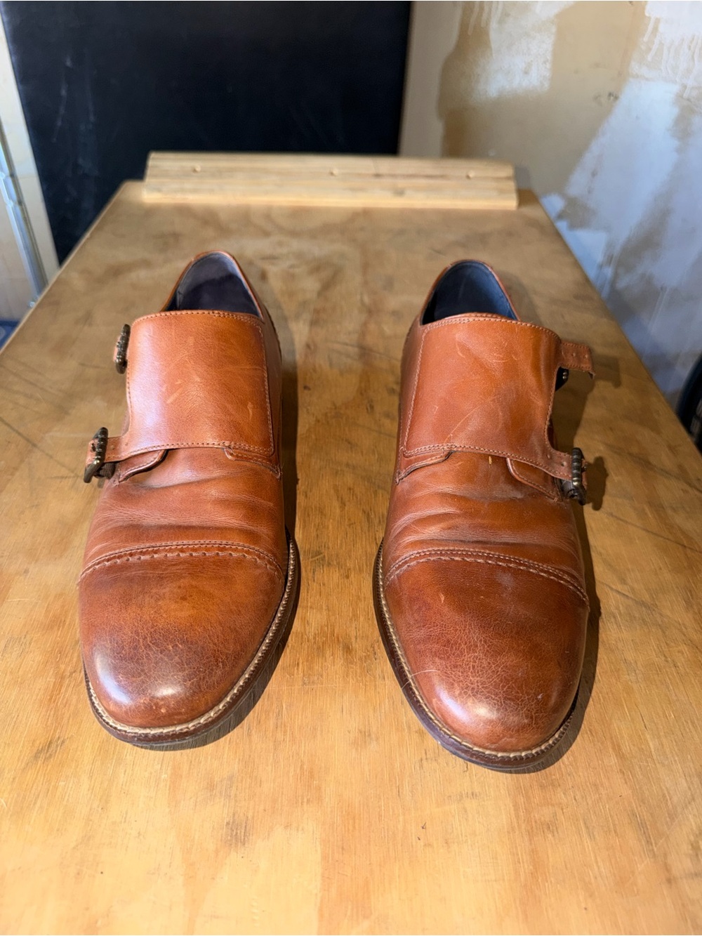 Cole Haan Men's Double Monk Strap Leather Shoes - Brown